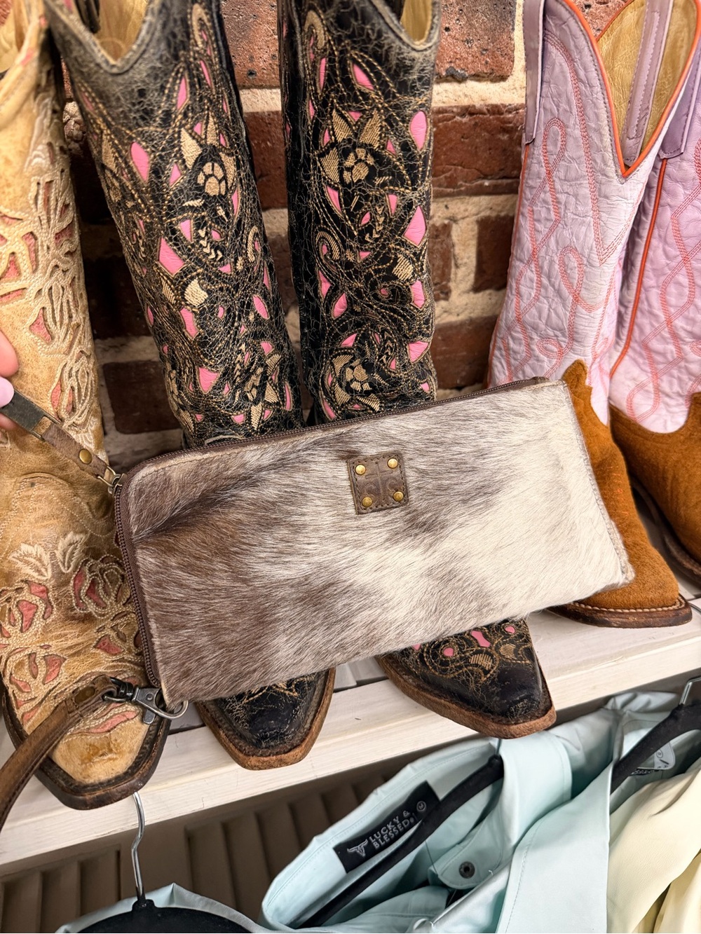 STS Ranchwear Hair-On-Hide Wristlet in Brown and White